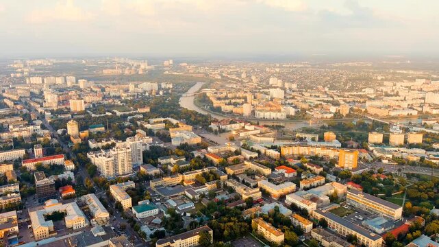 Oryol, Russia. History Center. View of the city from the air. Summer. Drone footage