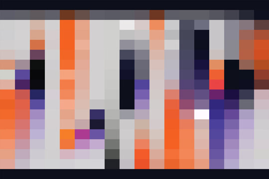 Abstract pixel background, featuring a vertical, arrangement of colorful, rectangular blocks in, orange, grey, purple, and dark blue tones