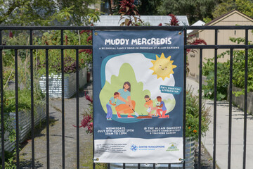 Obraz premium poster sign for Muddy Mercredis, bilingual English/French family drop-in gardening and nature program at Allan Gardens, Toronto