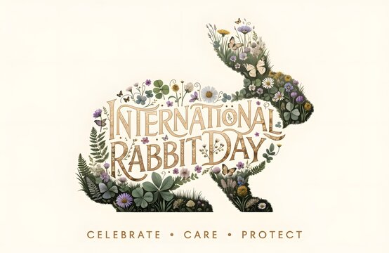 Floral rabbit silhouette with international rabbit day text on light background animal art botanical bunny wildlife conservation animal welfare nature inspired