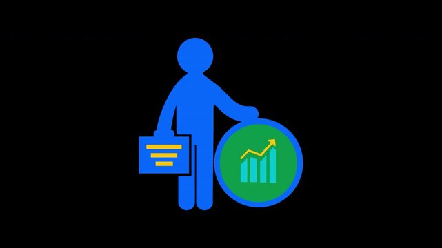 Business Professional Holding Briefcase with Growing Financial Chart Infographic Animation