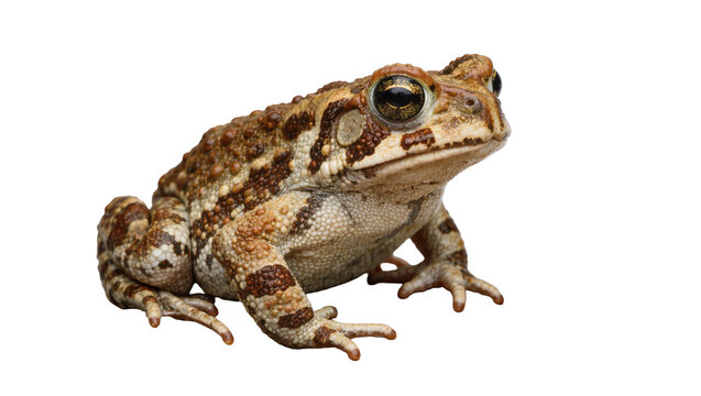 Brown spotted toad with textured skin, isolated on transparent background