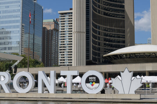 3D Toronto sign at Nathan Phillips Square, City Hall, 100 Queen St W