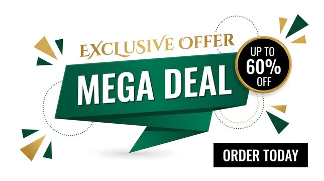 Clean Green Ribbon Exclusive Offer Mega Deal Up To 60% Off Web Sale Banner