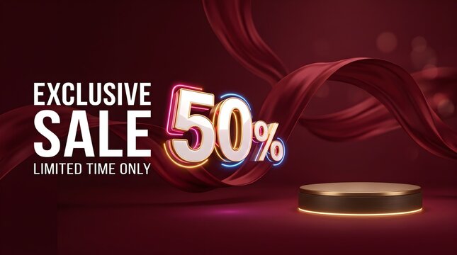 Deep Red Silky Ribbon Swirl Exclusive Sale 50% Podium Web Banner