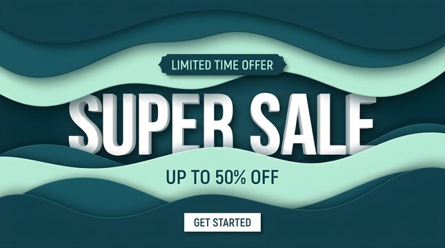 Ocean Wave Layered Papercut Super Sale Up To 50% Off Web Banner