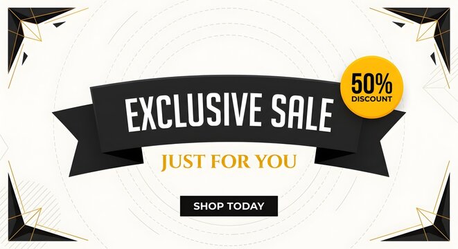 Clean White Card Black Ribbon Exclusive Sale Just For You Banner