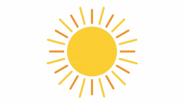Simple 2D cartoon sun animation  A cheerful, flat design with rotating rays on a white background for weather summer themes 4k video