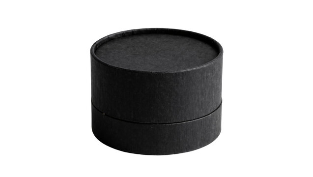 Black cardboard round gift box with lid, isolated on transparent background