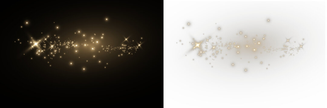 Golden glitter dust and sparkling star trail with glowing particles for magical overlay, celebration and elegant design
