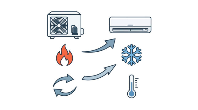 Heat Pump System Vector Illustration for Energy Efficient Home Heating and Cooling Technology
