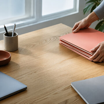 Hands Removing Excess Folders for Burnout Prevention, Workload Reduction and Clear Workspace Concepts