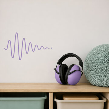 Children's Ear Defenders with Sound Wave Hologram on Shelf