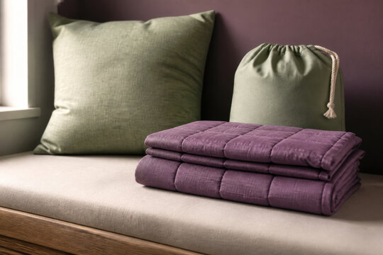 Folded Purple Weighted Blanket with Fabric Storage Pouch