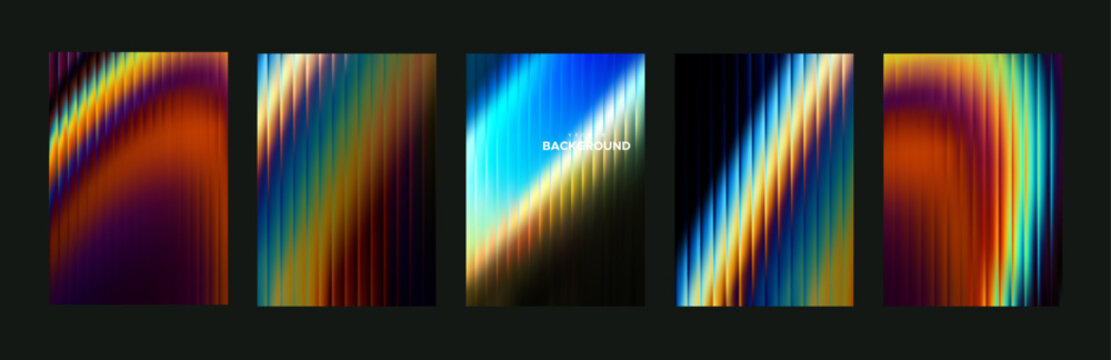 Minimalist aesthetic design templates for modern visual art project. Ribbed glass texture effect. Abstract vector background. Posters with blurred refracted pattern.