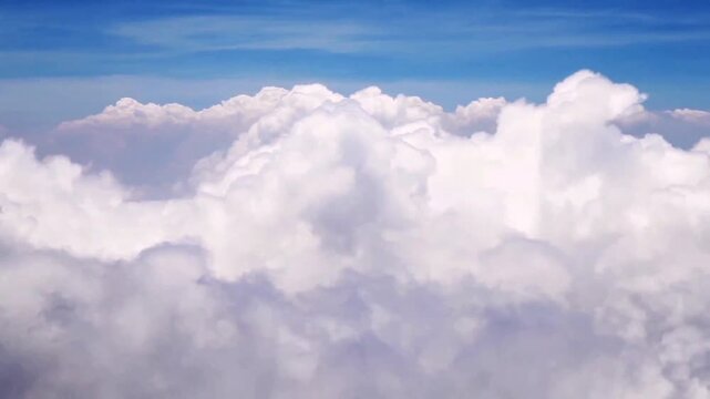 Aerial View White Fluffy Clouds Blue Sky Flying Video Background 4K