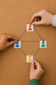 Hands Pinning Thread Relationship Map for Stakeholder Mapping, Network Planning and Team Coordination