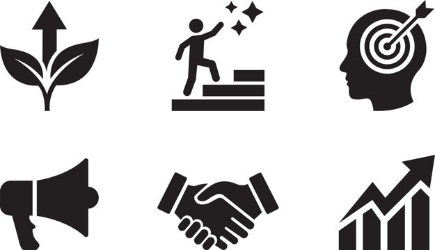 Business and success icons including handshake and professional development symbols