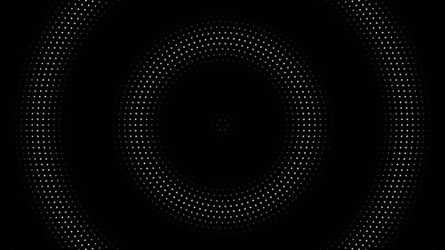 Abstract concentric dots form rhythmic visual structures on black background. optical illusion waves, 4k video alpha chanel
