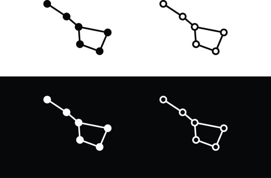 Big Dipper constellation Ursa Major icon set, Great Bear celestial star cluster symbol, night sky navigation badge, astronomy astrology map and stargazing vector icons