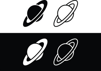 Saturn planet with rings icon set, celestial ringed planet astronomy symbol, solar system cosmic orbit badge, outer space exploration and astrophysics planetary vector icons © MDENAMUL
