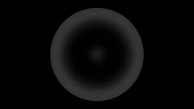 dotted concentric rings glowing forming pulsating concentric circles and optical illusion waves on white background, 4k video alpha chanel