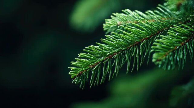 Green pine needles with droplets