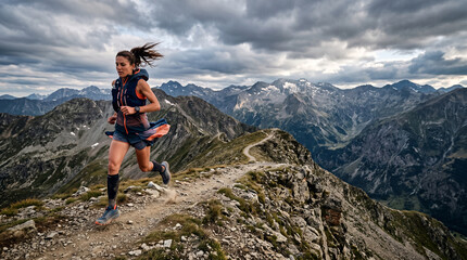 Obraz premium Female Runner Exploring Mountain Trail Adventure