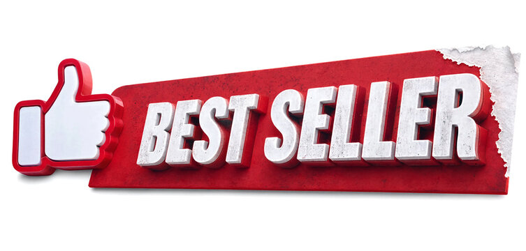 Red best seller badge with thumbs up icon isolated graphic design