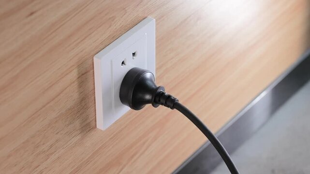 White Electrical Power Socket on Light Wooden Surface