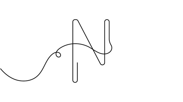 Modern capital letter n icon sign continuous one line drawing art single moving on white background minimalist monoline aesthetic point tattoo and visual concept symbol animation video