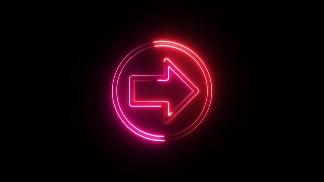 Neon glowing red arrow icon inside a circle a vivid symbol framed within