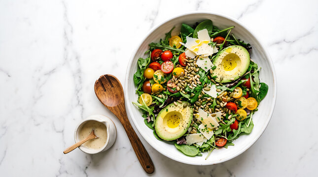Fresh Salad Bowl with Avocado Tomatoes and Parmesan