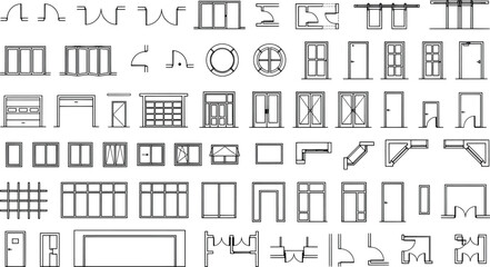 Set of architectural door and window symbols, top view vector icons for floor plan design © Arko