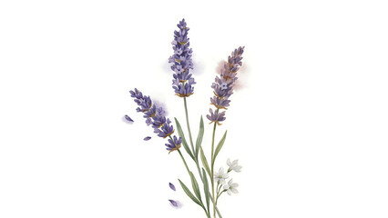 Fototapeta premium Watercolor painting of purple lavender flowers on white background, isolated on a, transparent background