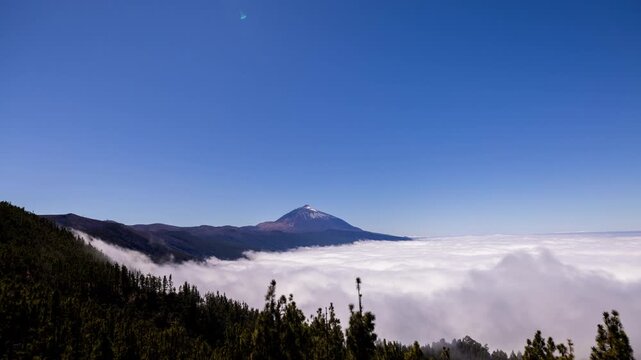 a daytime time-lapse above the clouds of el Teide volcano Tenerife canary islands