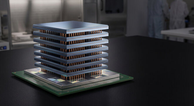 High bandwidth memory module featuring DRAM die stacking and TSV connections for HBM4 advanced semiconductor packaging