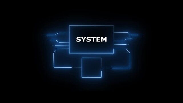 System text animation glows within high speed digital circuits. Electronic processor computing powers the active system text. Modern technological data networking drives the system text.