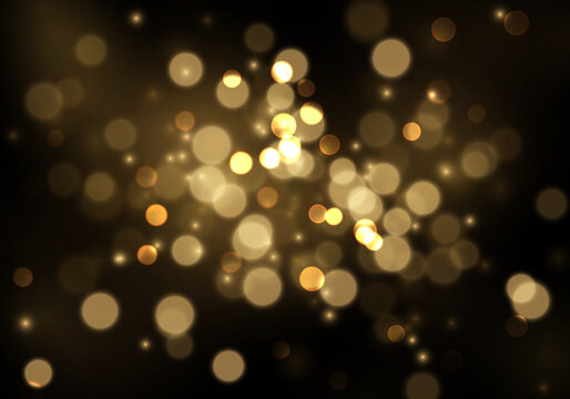 Soft golden bokeh circles scattered across a dark background. The glowing orbs vary in size and display subtle warm highlights. This abstract light effect creates a rich, festive atmosphere.