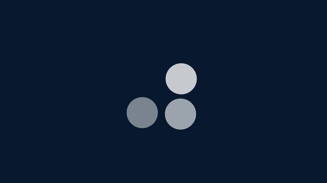 Loading indicator animation pulses with four modular data circles. Digital software buffering status tracks on the loading indicator. User interface waiting progress runs on this loading indicator.