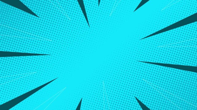 Blue comic book style background with radial speed lines and halftone dot pattern for action effects
