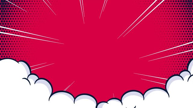 Red comic book background with halftone dots and white speech bubble cloud for graphic design