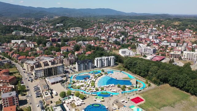Aerial View of Aqua Park and Swimming Pool Complex in Vrnjacka Banja, Serbia