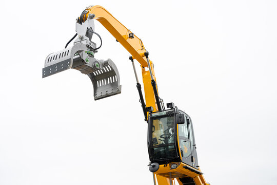 09.11.2026 - Lviv, Ukraine: JCB construction machinery displayed at a construction equipment exhibition, showcasing heavy machinery, excavators and industrial equipment 