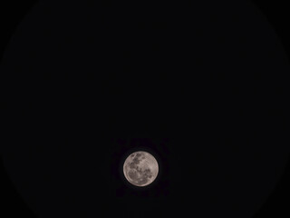Stunning full moon glowing in a pure black night sky. Detailed lunar craters with a warm pinkish tint © MuhammadRizki