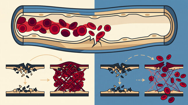 Illustration of blood vessel injury and clotting mechanisms