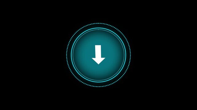 Download symbol animation displays a downward arrow within a border. Digital file retrieval progress updates on this download symbol. Computer network data transfer workflows use the download symbol.