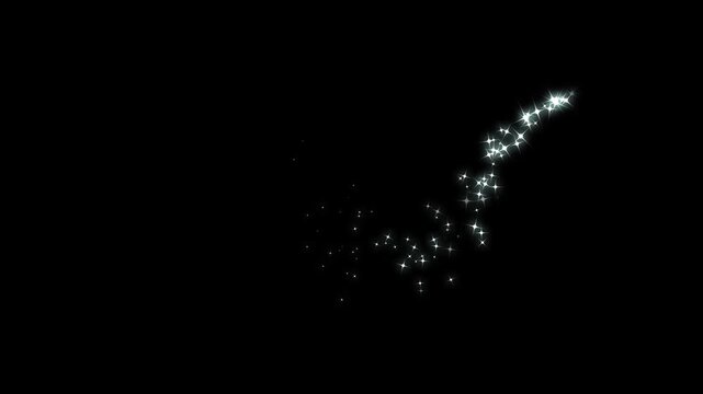 Luxury white glitter sparkles line trail animation, magic dust and pixie dust path, christmas stars on black screen, glowing particle background  4k