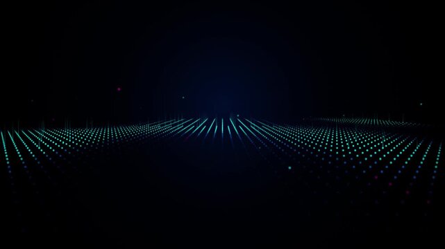 Abstract digital landscape with glowing cyan light dots arranged in a grid pattern on a dark background representing technology and data connection 4k Motion Video