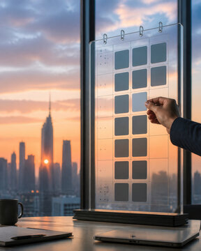 Quarterly Decision Window with Skyline View and Copy Space